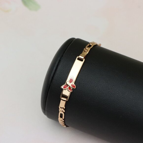 Rose Gold Butterfly Charm Bracelet, Gold Plated Over Brass, XPBL0702 - Picture 4 of 12